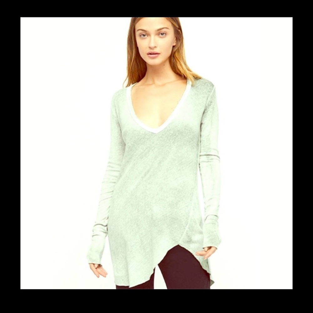 Free People Long Beach Green Long Sleeve Top-NWT